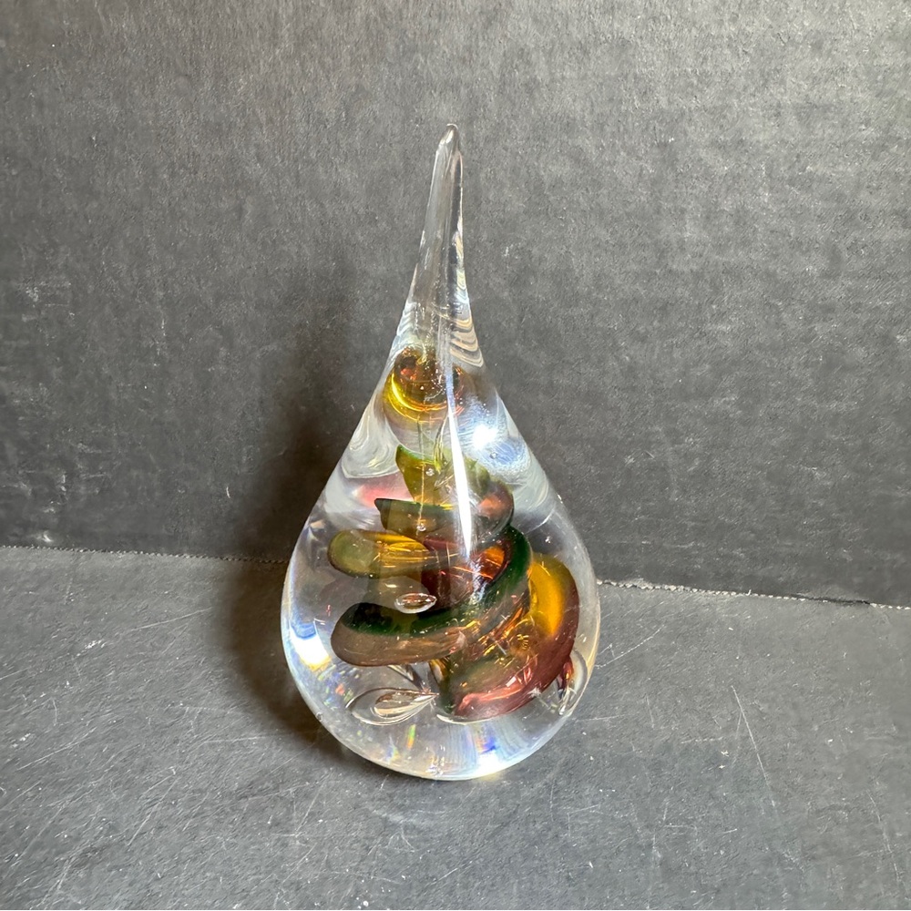 Artisan "Marian Pyrcak" Polish Glass Teardrop Paperweight [Item 0268]